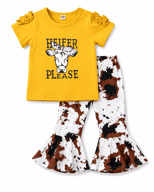 ILTEX Apparel Kids Clothing Cow 'Heifer Please' Yellow Kids Outfit