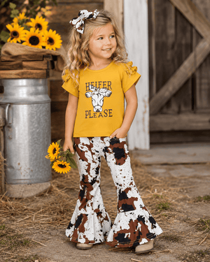 ILTEX Apparel Kids Clothing Cow 'Heifer Please' Yellow Kids Outfit