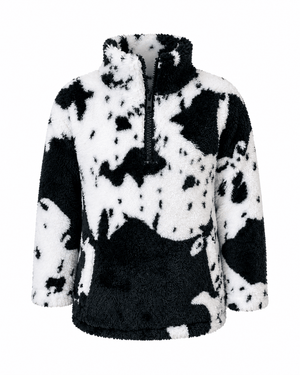 ILTEX Apparel Kids Clothing Cow Print Black White Sherpa Pullover Kids