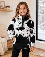 ILTEX Apparel Kids Clothing Cow Print Black White Sherpa Pullover Kids