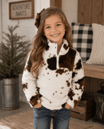 ILTEX Apparel Kids Clothing Cow Print Brown White Sherpa Pullover Kids