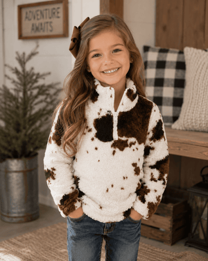 ILTEX Apparel Kids Clothing Cow Print Brown White Sherpa Pullover Kids
