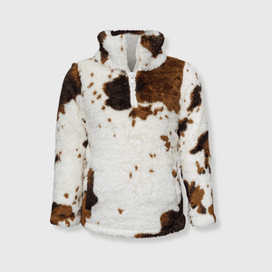 ILTEX Apparel Kids Clothing Cow Print Brown White Sherpa Pullover Kids