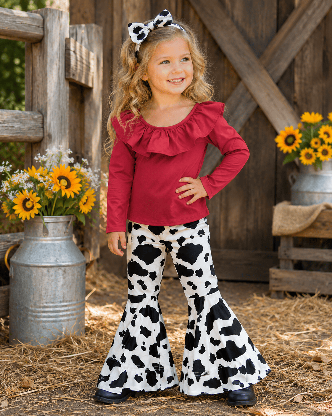 ILTEX Apparel Kids Clothing Cow Print Red Off The Shoulder Outfit Kids