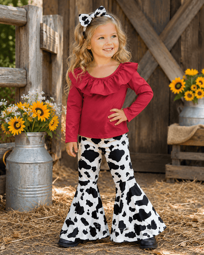ILTEX Apparel Kids Clothing Cow Print Red Off The Shoulder Outfit Kids