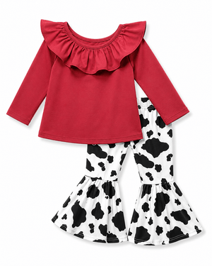 ILTEX Apparel Kids Clothing Cow Print Red Off The Shoulder Outfit Kids