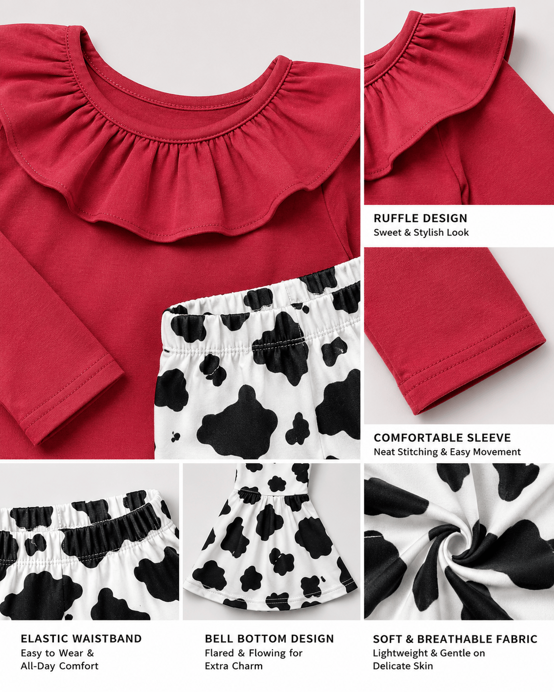 ILTEX Apparel Kids Clothing Cow Print Red Off The Shoulder Outfit Kids