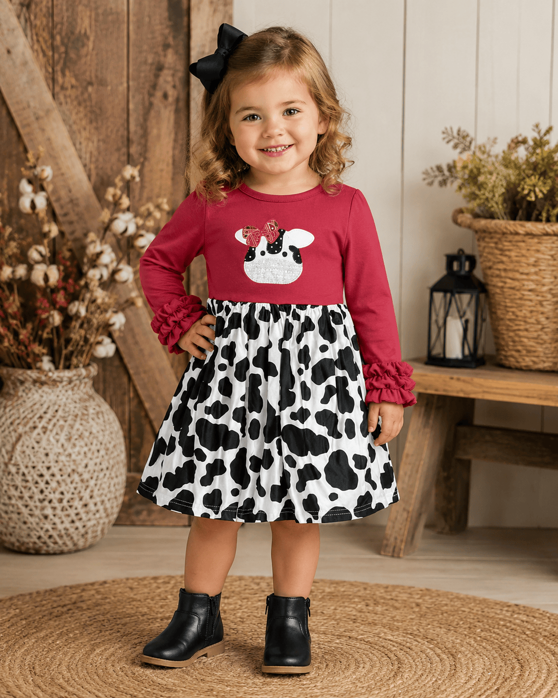 ILTEX Apparel Kids Clothing Cow Red Black Ruffle Dress