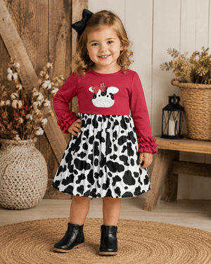 ILTEX Apparel Kids Clothing Cow Red Black Ruffle Dress