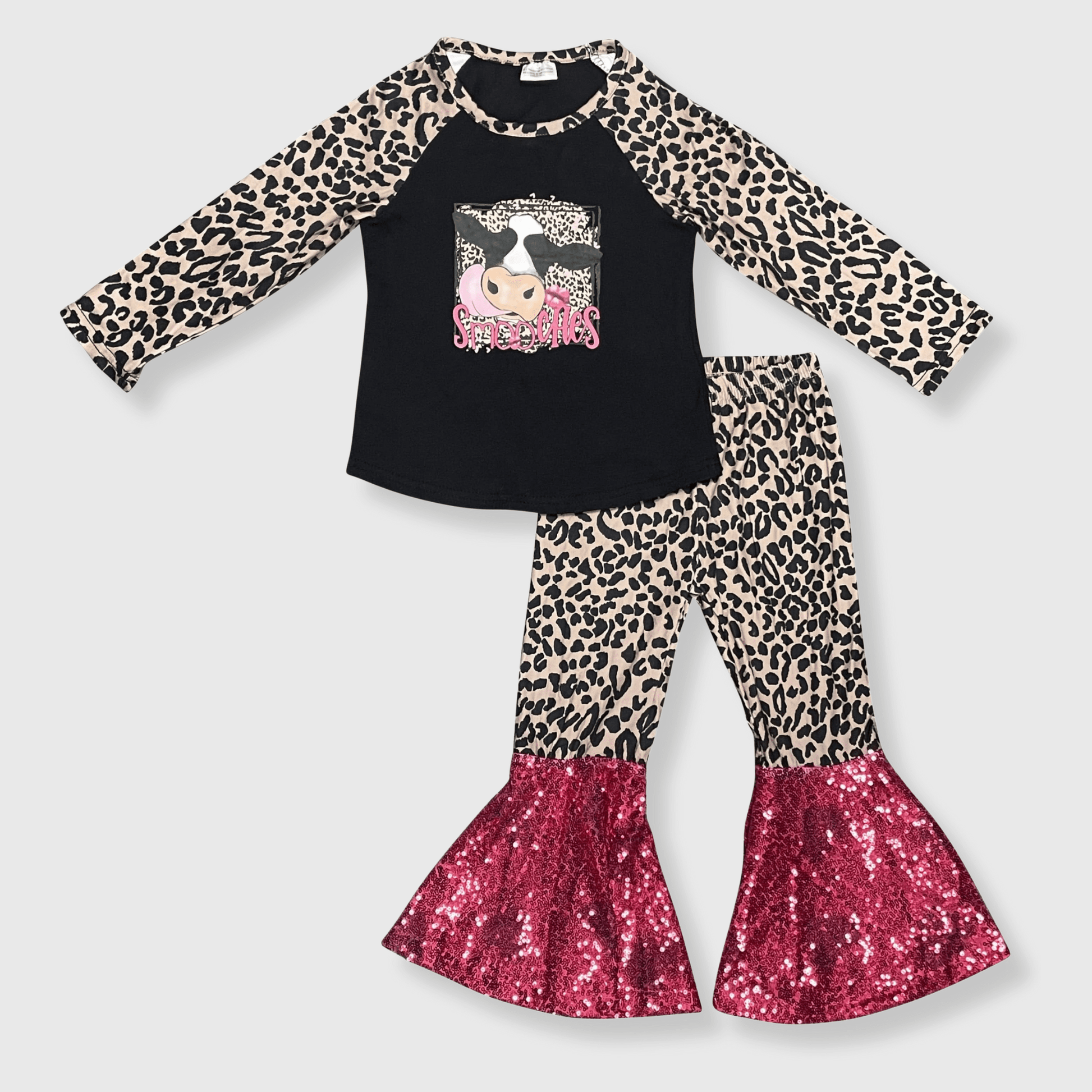 ILTEX Apparel Kids Clothing Cow 'Smooches' Black Cheetah Sequin Outfit Kids