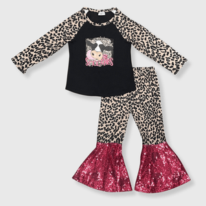 ILTEX Apparel Kids Clothing Cow 'Smooches' Black Cheetah Sequin Outfit Kids