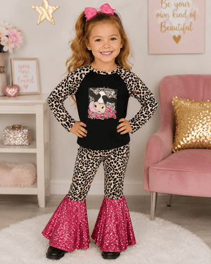 ILTEX Apparel Kids Clothing Cow 'Smooches' Black Cheetah Sequin Outfit Kids