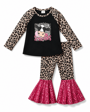 ILTEX Apparel Kids Clothing Cow 'Smooches' Black Cheetah Sequin Outfit Kids