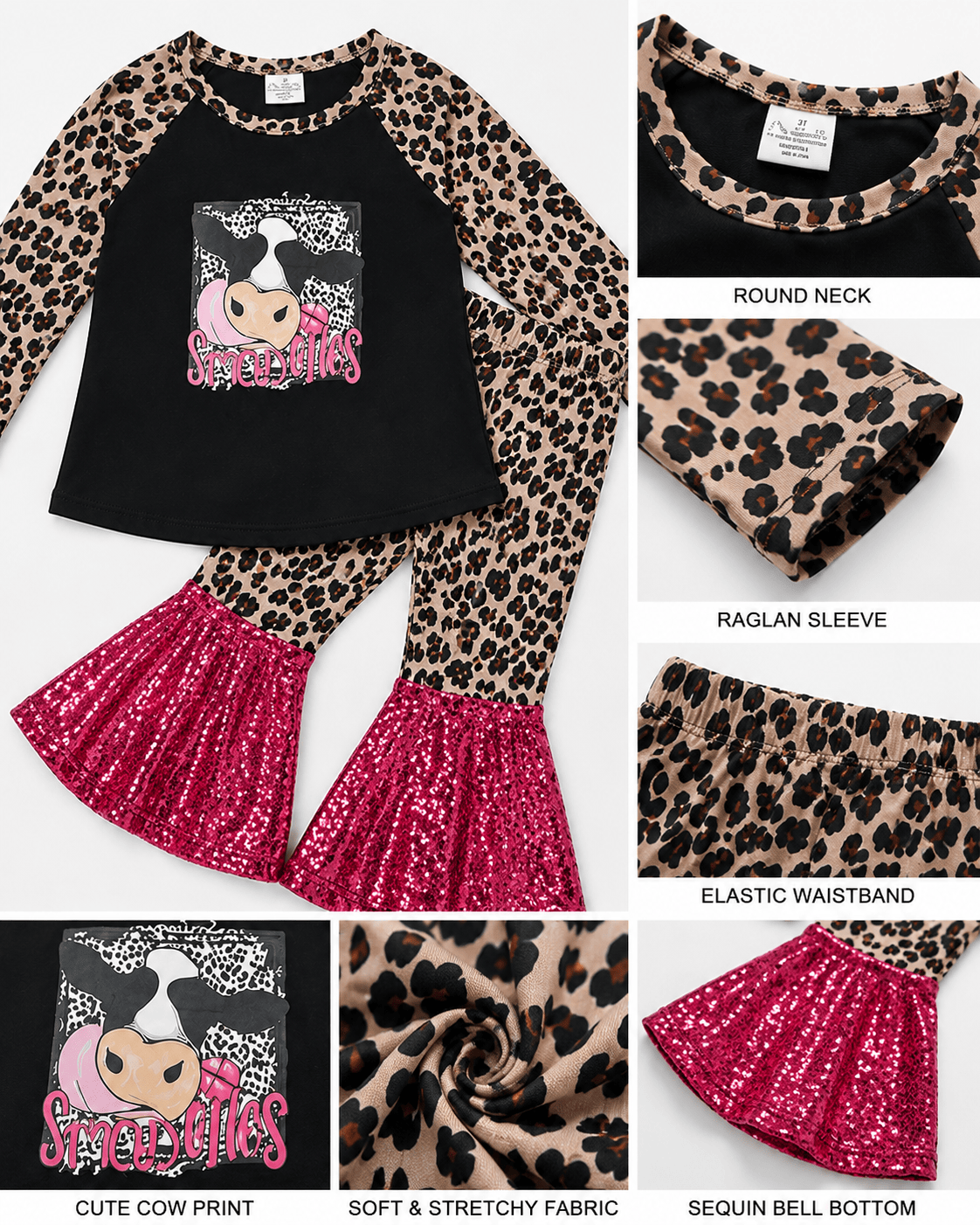 ILTEX Apparel Kids Clothing Cow 'Smooches' Black Cheetah Sequin Outfit Kids