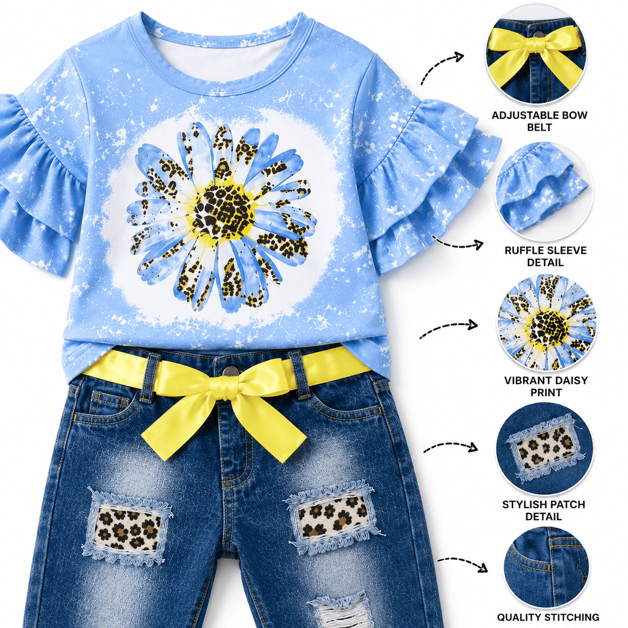ILTEX Apparel Kids Clothing Daisy Bleached Denim Cheetah Capri Outfit Kids
