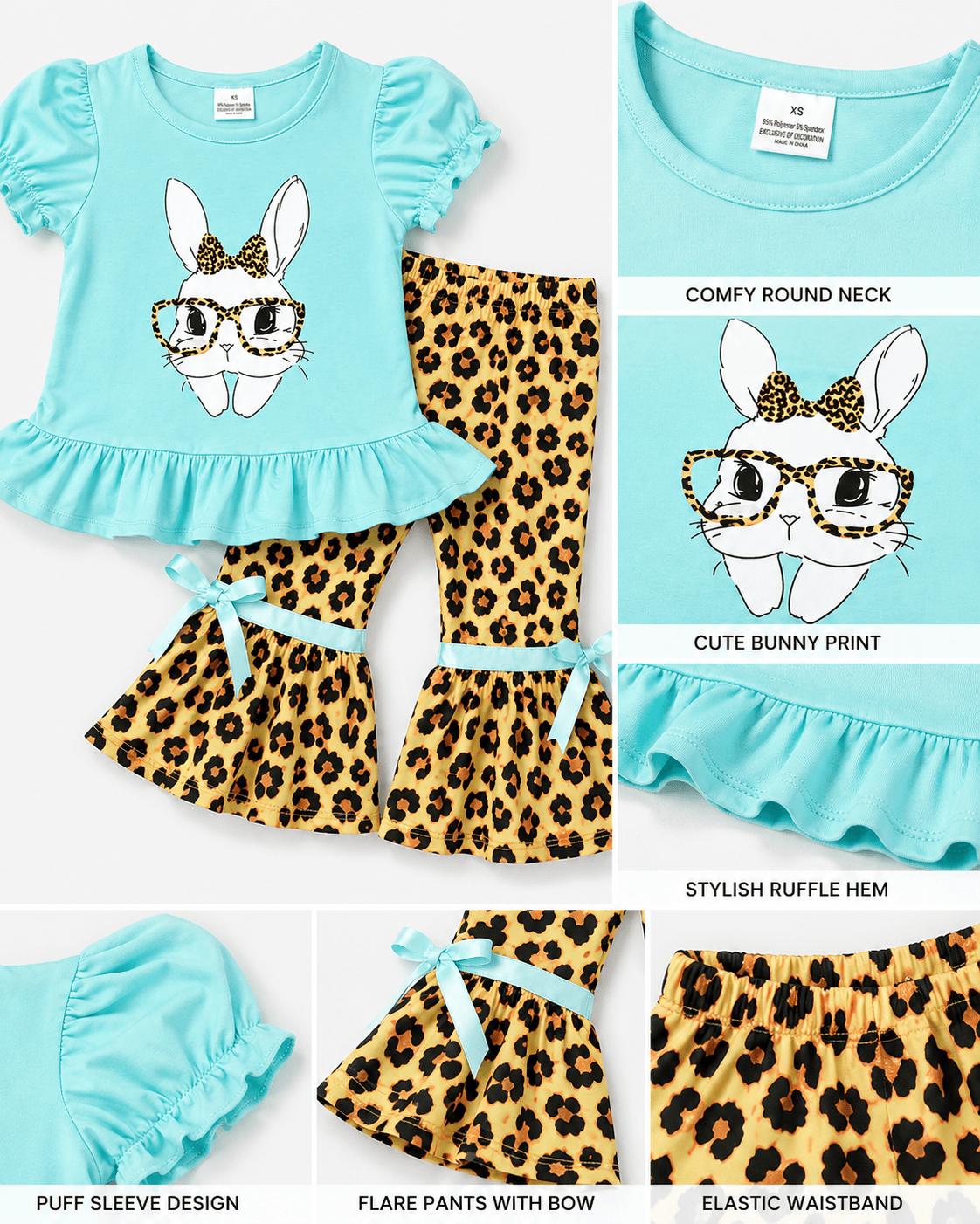 ILTEX Apparel Kids Clothing Easter Bunny Mint Cheetah Outfit