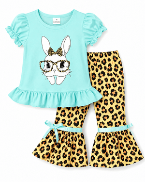 ILTEX Apparel Kids Clothing Easter Bunny Mint Cheetah Outfit