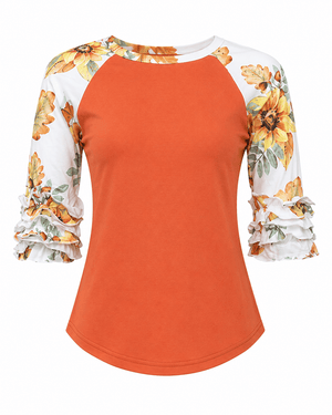 ILTEX Apparel Kids Clothing Floral Autumn Orange Ruffle Raglan Kids