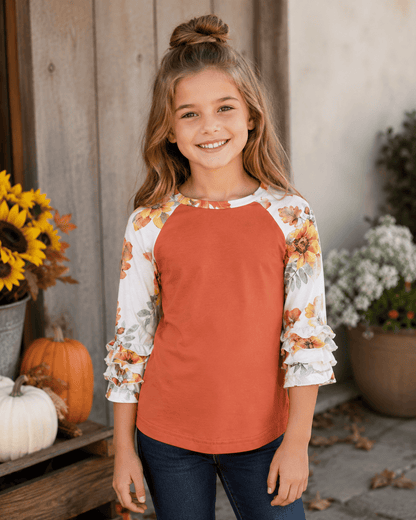 ILTEX Apparel Kids Clothing Floral Autumn Orange Ruffle Raglan Kids