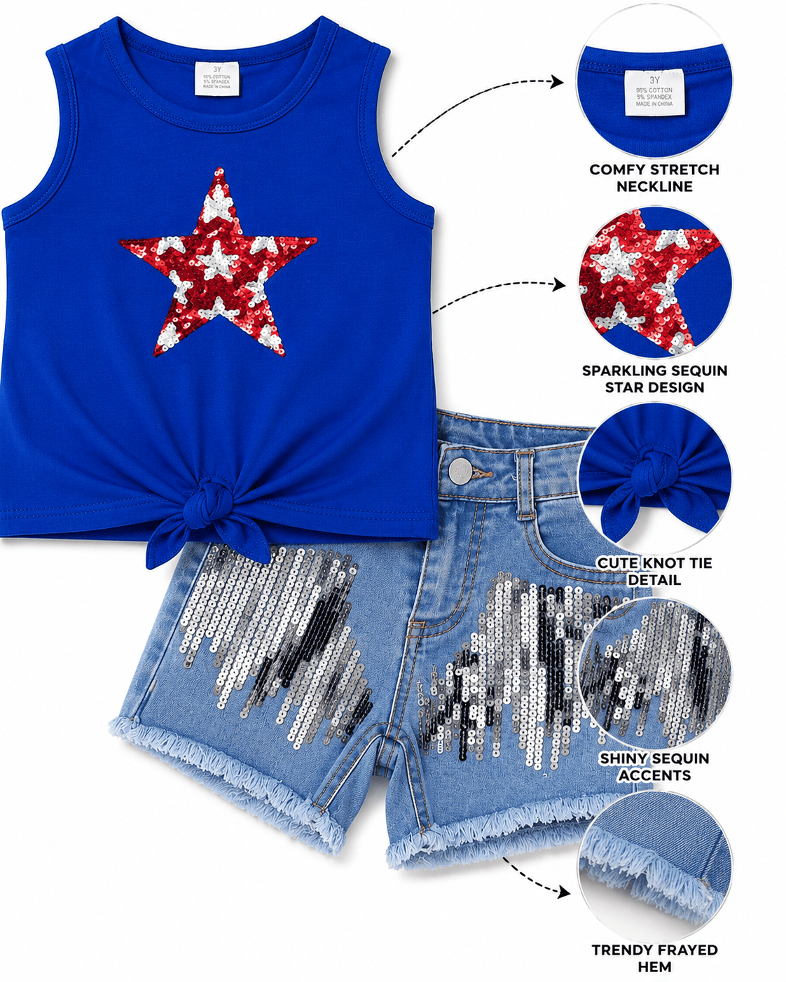 ILTEX Apparel Kids Clothing Fourth of July Sequin Denim Outfit