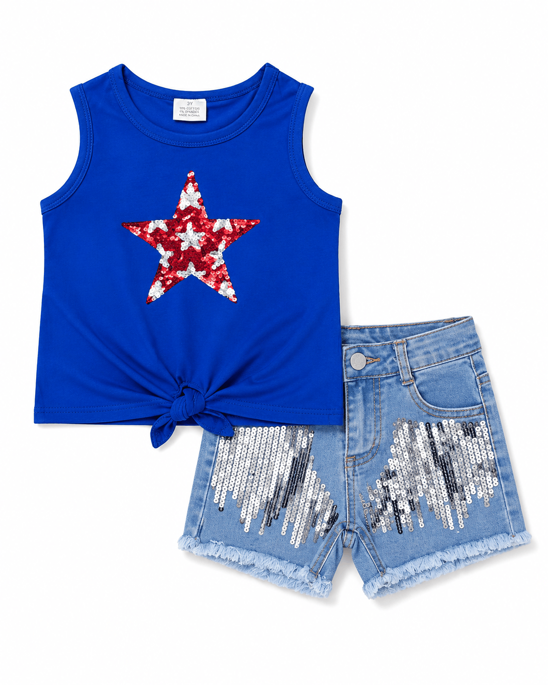 ILTEX Apparel Kids Clothing Fourth of July Sequin Denim Outfit
