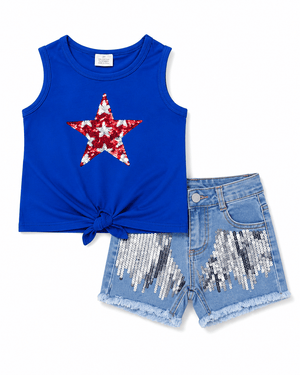 ILTEX Apparel Kids Clothing Fourth of July Sequin Denim Outfit