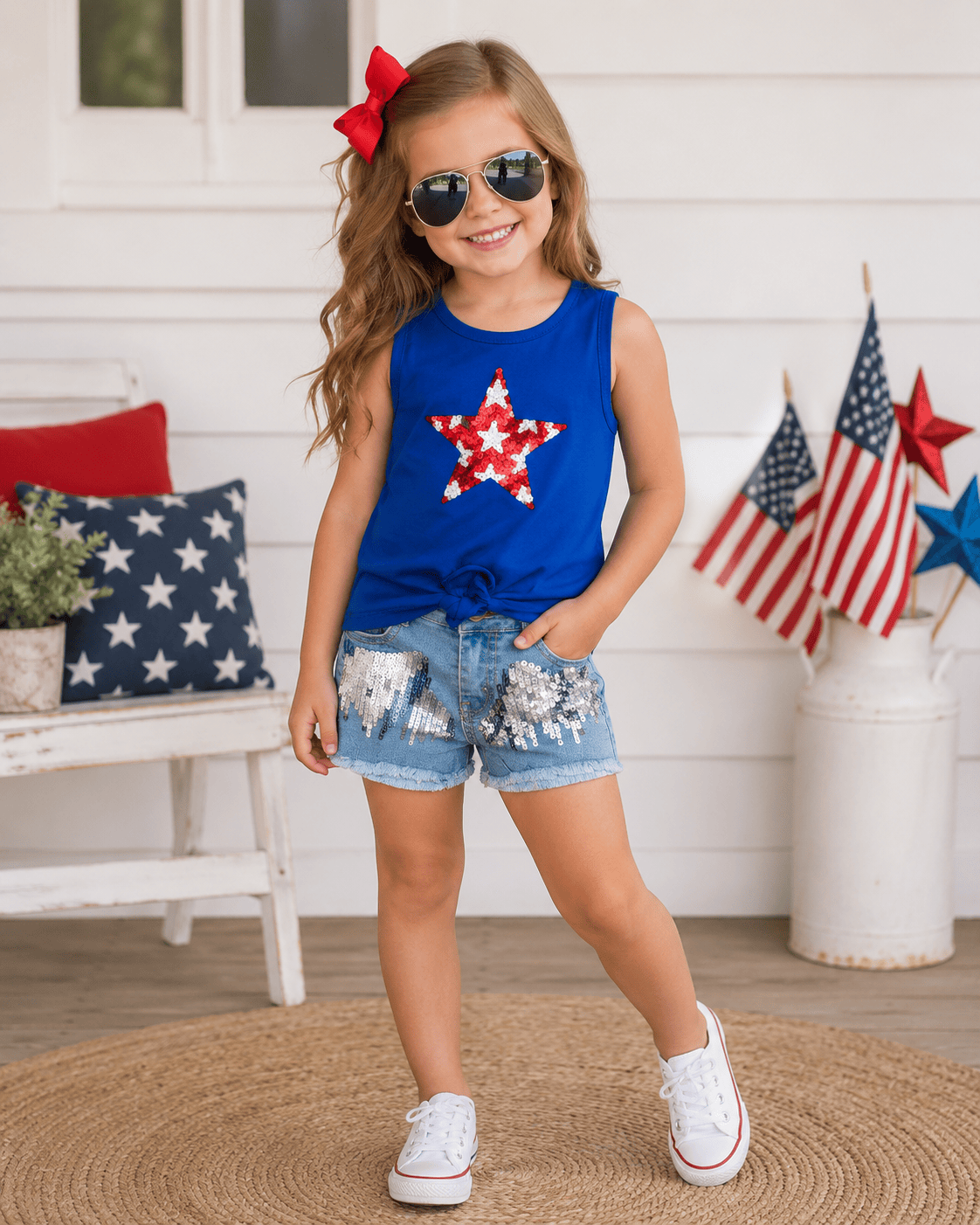 ILTEX Apparel Kids Clothing Fourth of July Sequin Denim Outfit
