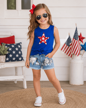 ILTEX Apparel Kids Clothing Fourth of July Sequin Denim Outfit