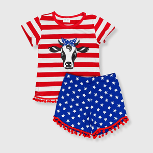 ILTEX Apparel Kids Clothing Fourth of July Stars & Striped Cow Outfit