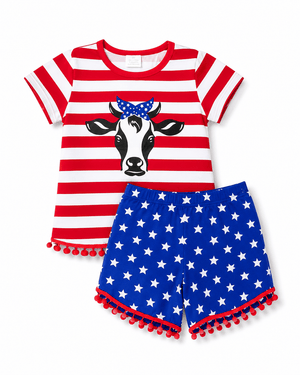 ILTEX Apparel Kids Clothing Fourth of July Stars & Striped Cow Outfit