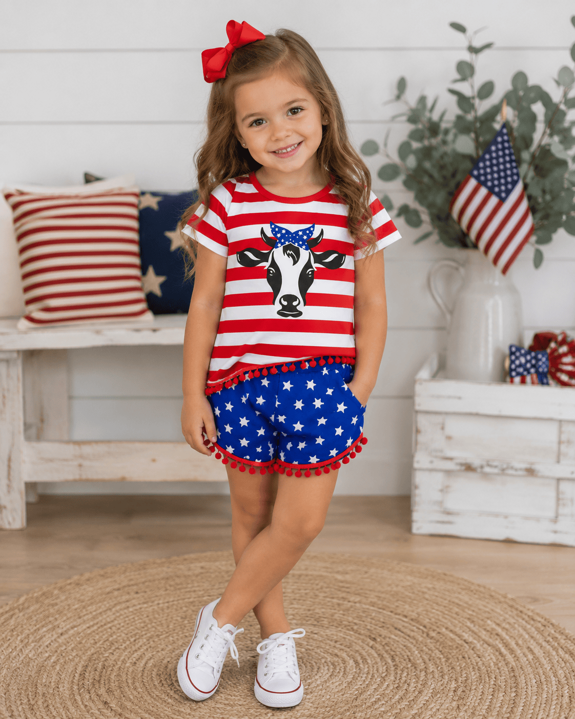 ILTEX Apparel Kids Clothing Fourth of July Stars & Striped Cow Outfit