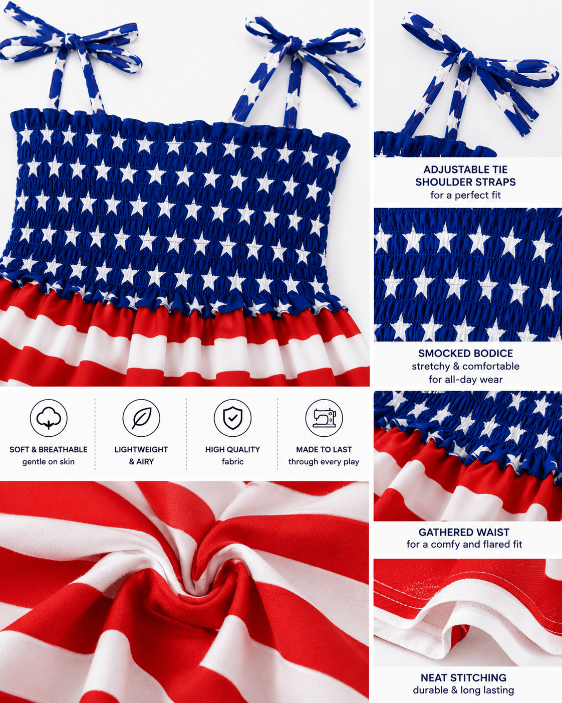 ILTEX Apparel Kids Clothing Girl's Ruched American Flag Sundress