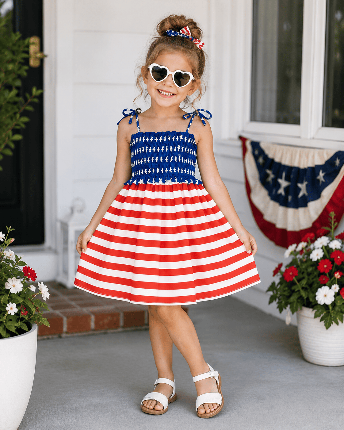 ILTEX Apparel Kids Clothing Girl's Ruched American Flag Sundress