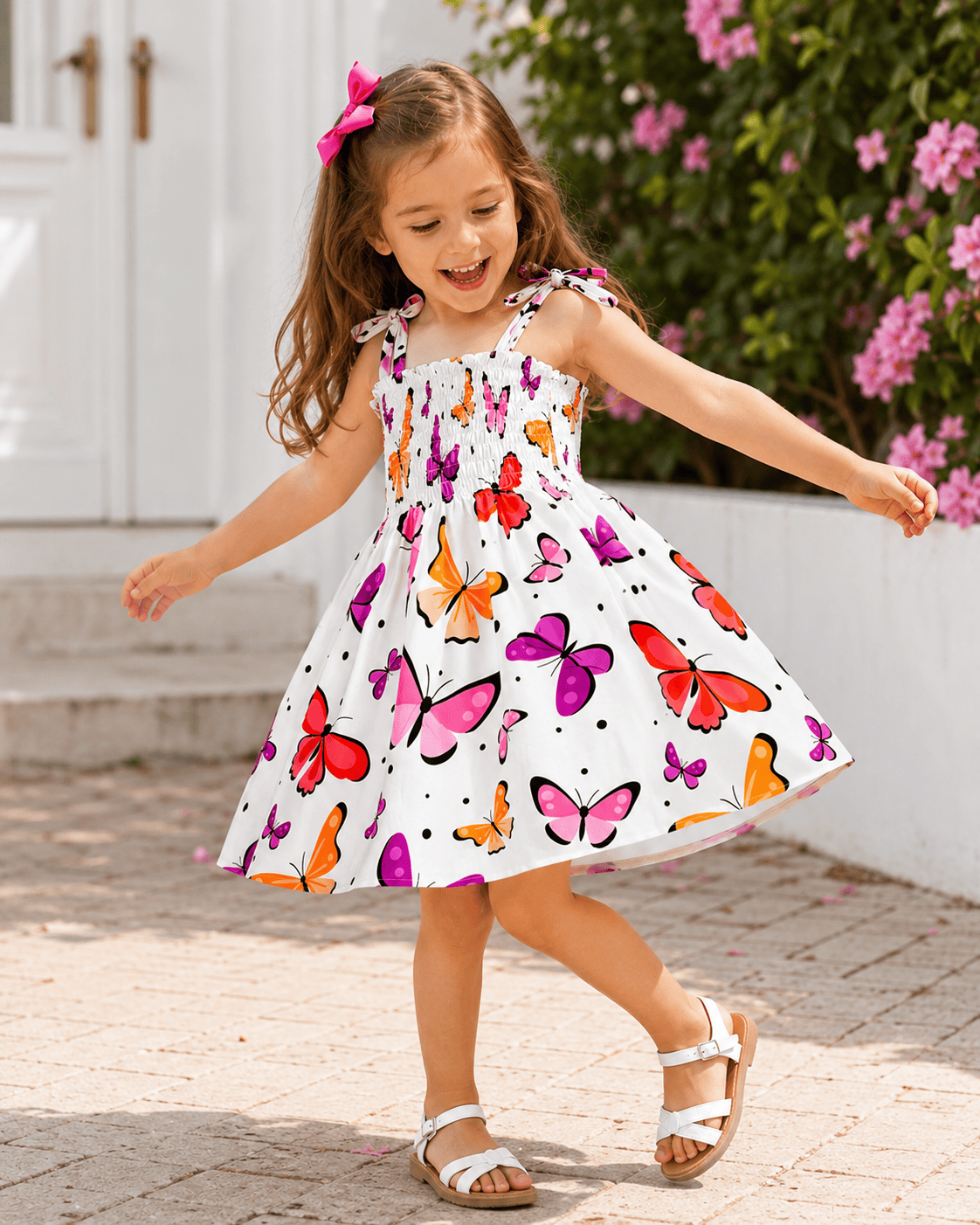 ILTEX Apparel Kids Clothing Girl's Ruched Butterfly Sundress