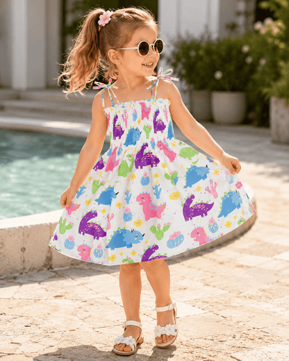 ILTEX Apparel Kids Clothing Girl's Ruched Dinosaur Sundress