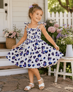 ILTEX Apparel Kids Clothing Girl's Ruched Purple Cheetah Sundress