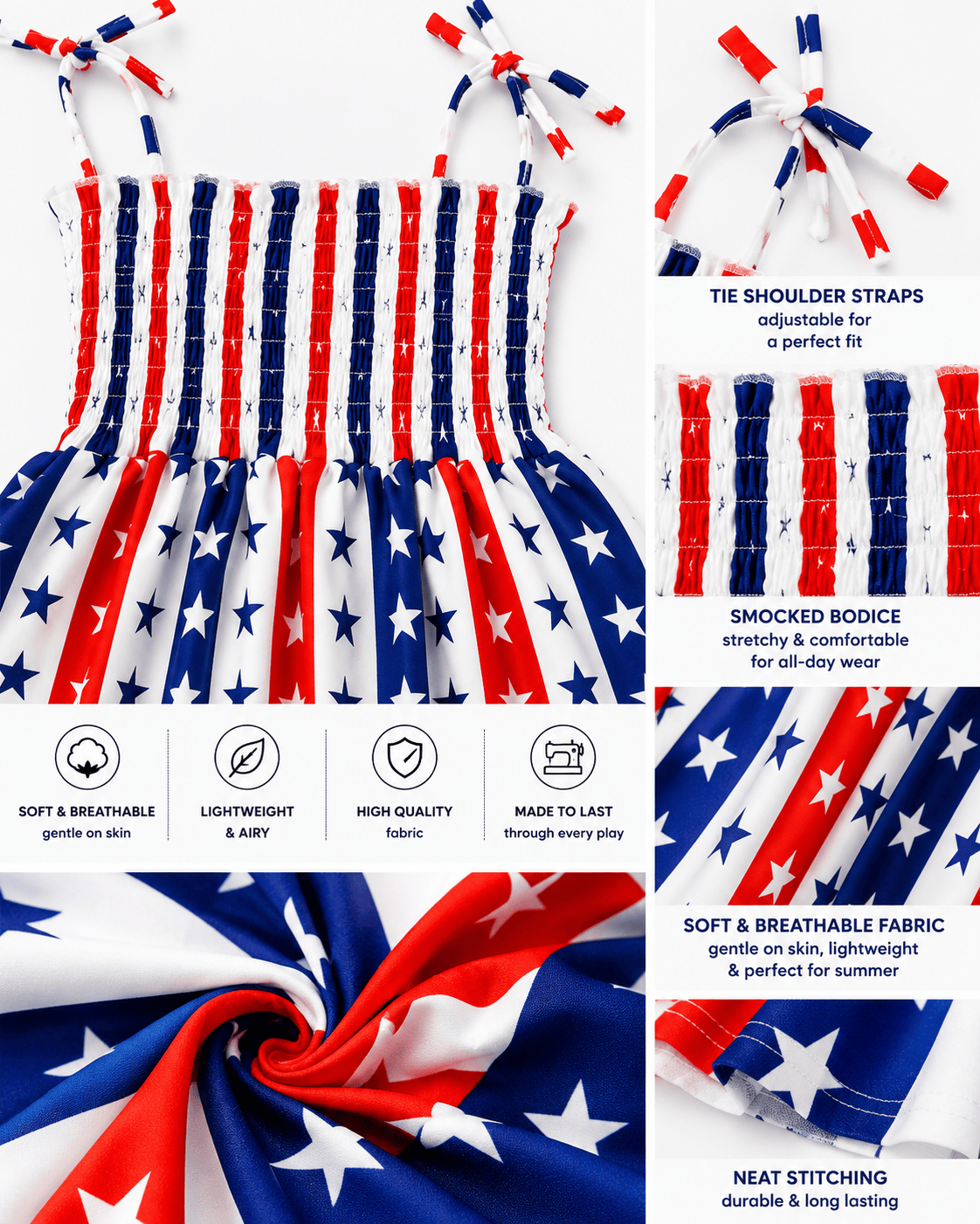 ILTEX Apparel Kids Clothing Girl's Ruched Stars & Stripes Sundress
