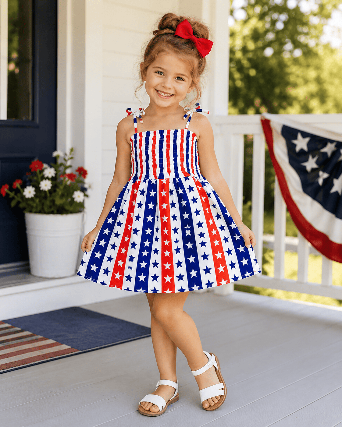ILTEX Apparel Kids Clothing Girl's Ruched Stars & Stripes Sundress