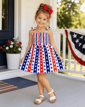 ILTEX Apparel Kids Clothing Girl's Ruched Stars & Stripes Sundress