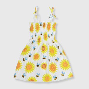 ILTEX Apparel Kids Clothing Girl's Ruched Sunflower Bee Sundress
