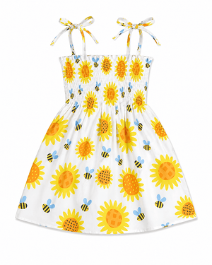 ILTEX Apparel Kids Clothing Girl's Ruched Sunflower Bee Sundress