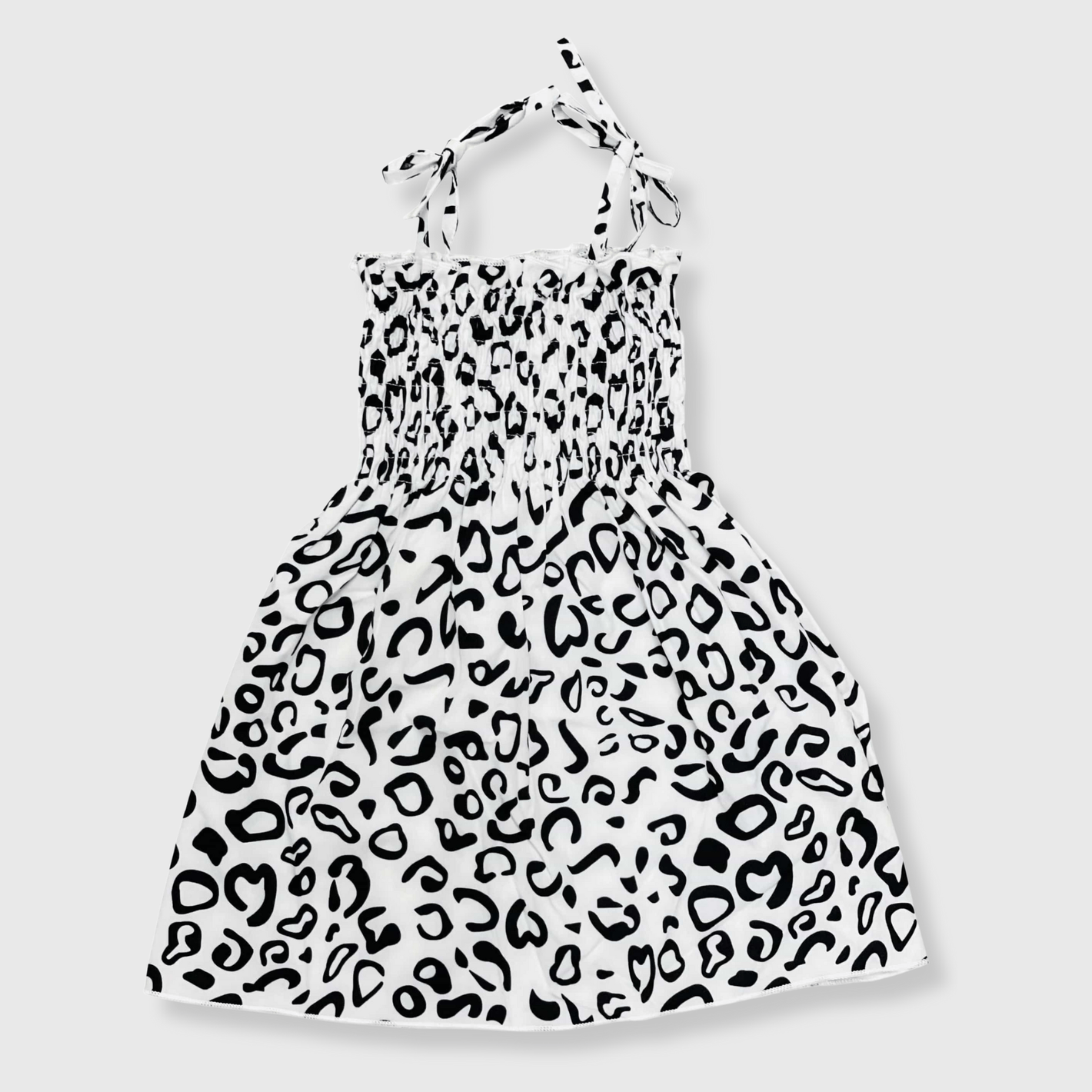 ILTEX Apparel Kids Clothing Girl's Ruched White Black Cheetah Sundress