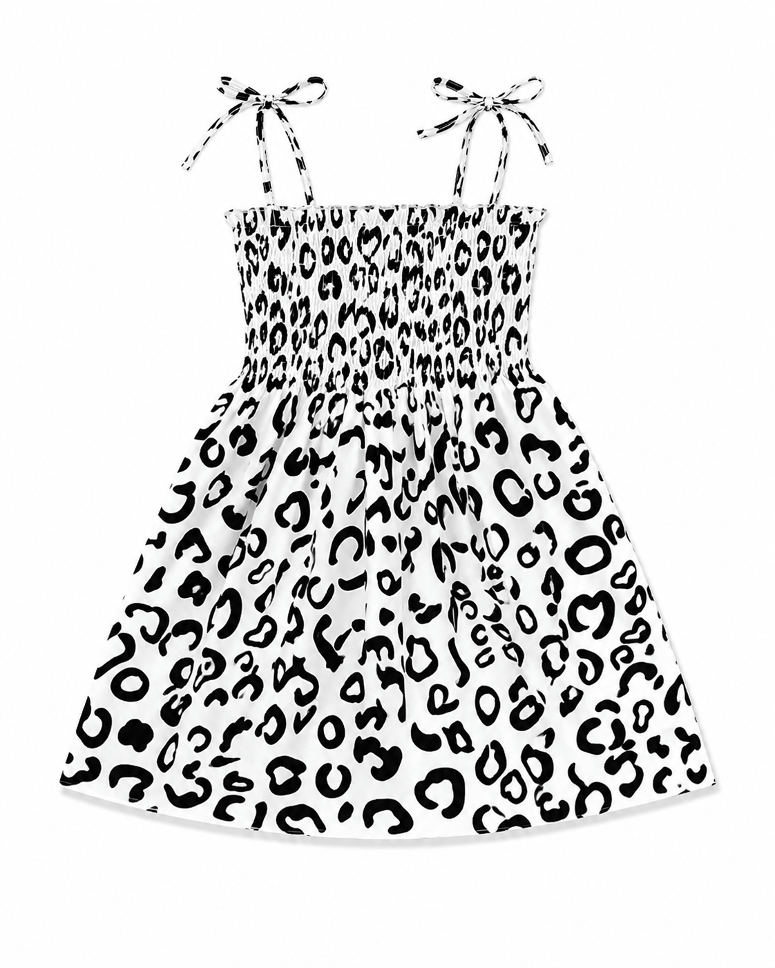 ILTEX Apparel Kids Clothing Girl's Ruched White Black Cheetah Sundress