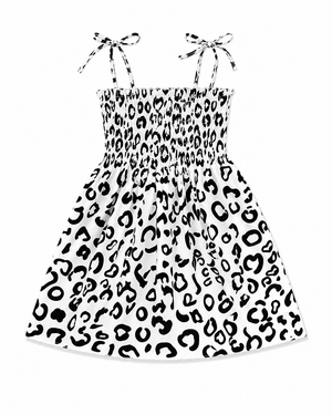 ILTEX Apparel Kids Clothing Girl's Ruched White Black Cheetah Sundress