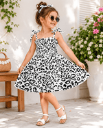 ILTEX Apparel Kids Clothing Girl's Ruched White Black Cheetah Sundress