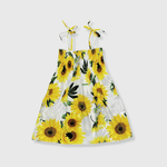 ILTEX Apparel Kids Clothing Girl's Ruched White Sunflower Sundress