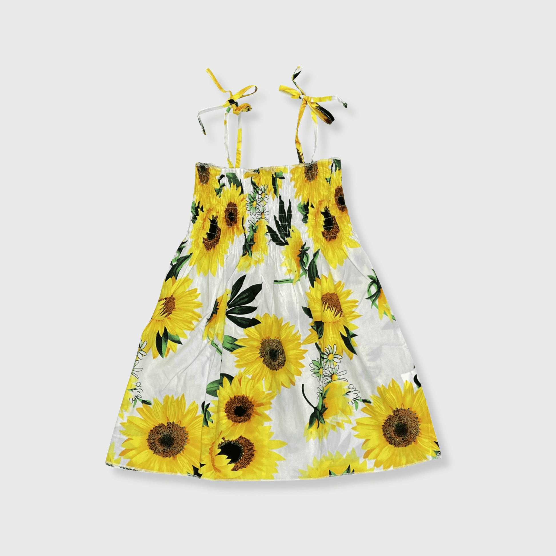 ILTEX Apparel Kids Clothing Girl's Ruched White Sunflower Sundress