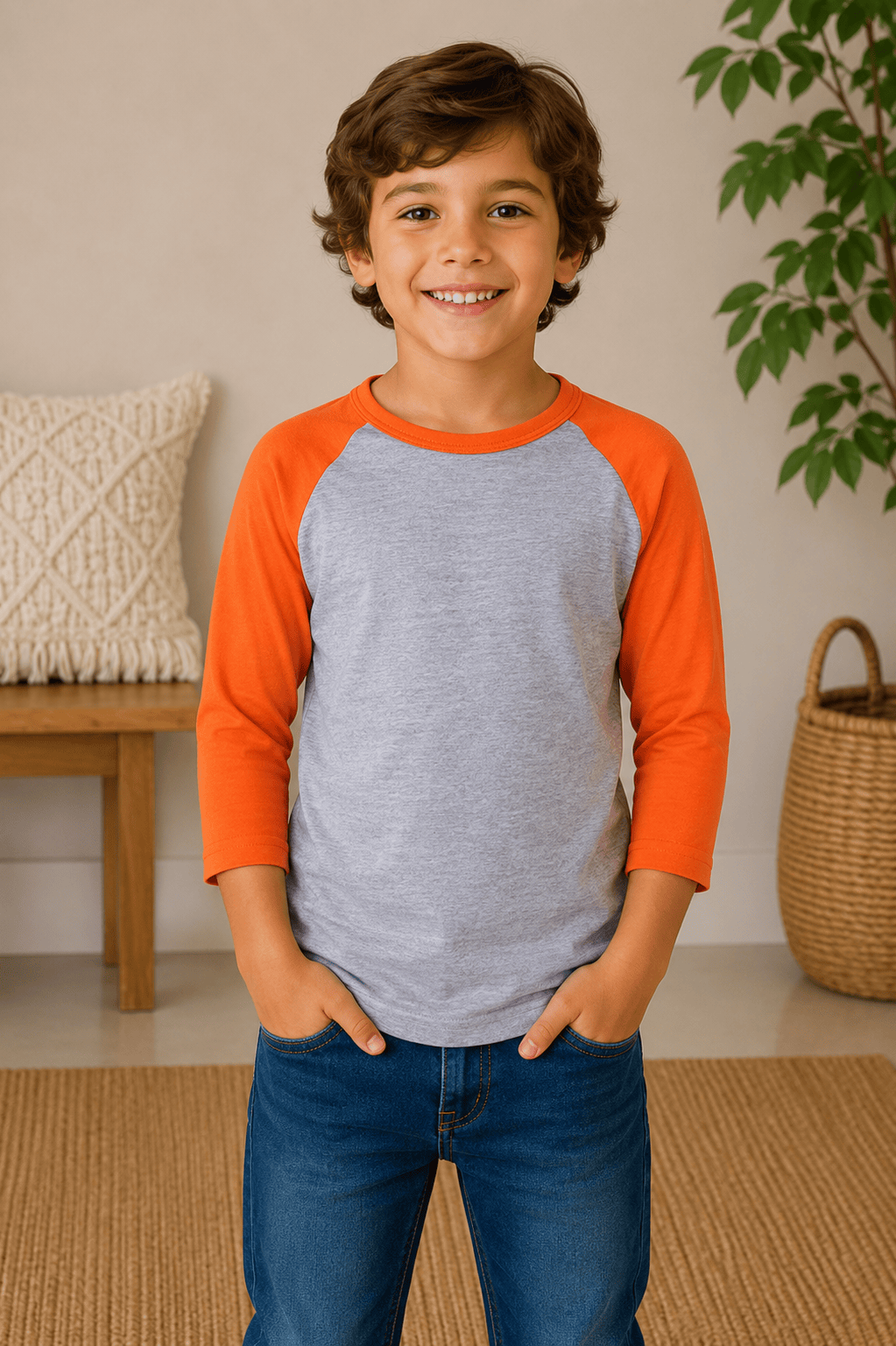 ILTEX Apparel Kids Clothing Gray/Orange / 6 Months Kids 3/4 Sleeve Raglan Baseball T-Shirt – 25+ Colors