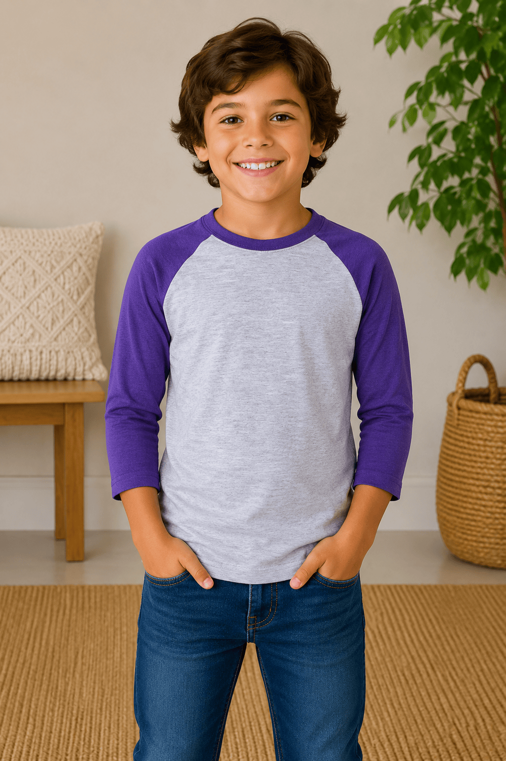 ILTEX Apparel Kids Clothing Gray/Purple / 6 Months Kids 3/4 Sleeve Raglan Baseball T-Shirt – 25+ Colors
