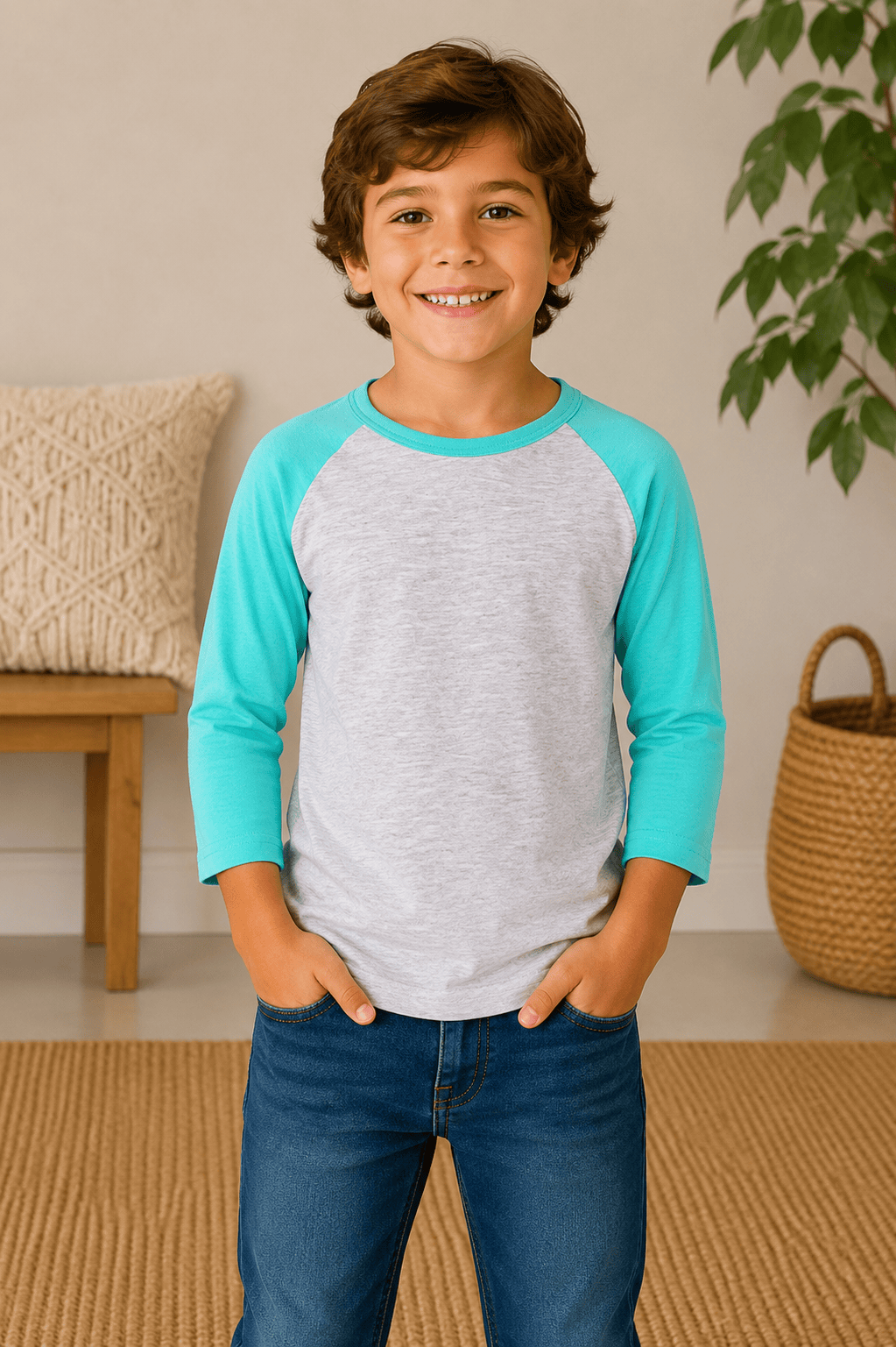 ILTEX Apparel Kids Clothing Gray/Tiffany / 6 Months Kids 3/4 Sleeve Raglan Baseball T-Shirt – 25+ Colors